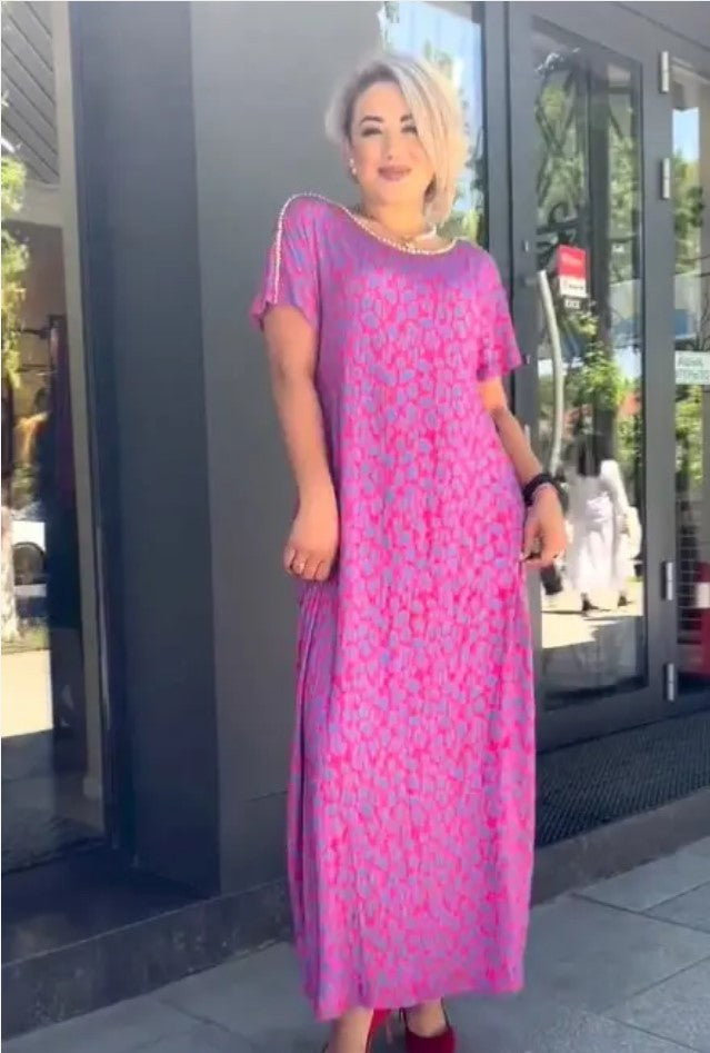 2025 trendy plus-size kjole med fasjonabelt trykk