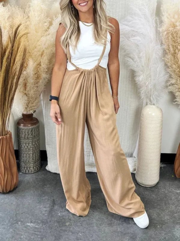 Myk, løs, ensfarget jumpsuit med vide ben