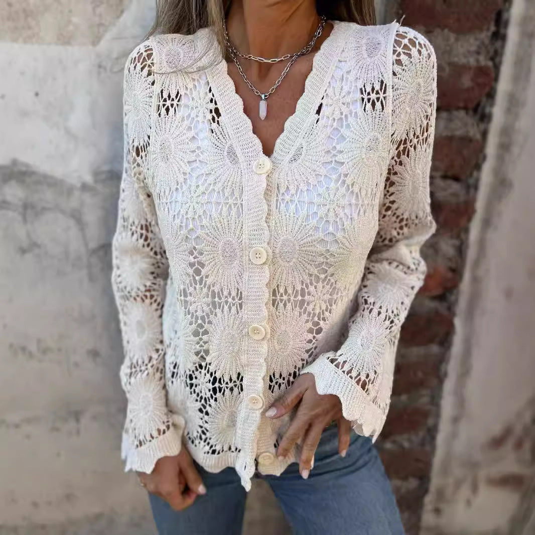 🌸Salg 50% avslag på langarmstopp med V-utringning fra Lace for Women