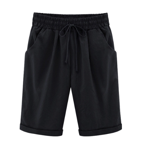 Plus Size ensfargede, elastiske shorts i løs størrelse