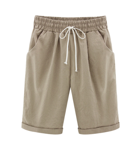 Plus Size ensfargede, elastiske shorts i løs størrelse