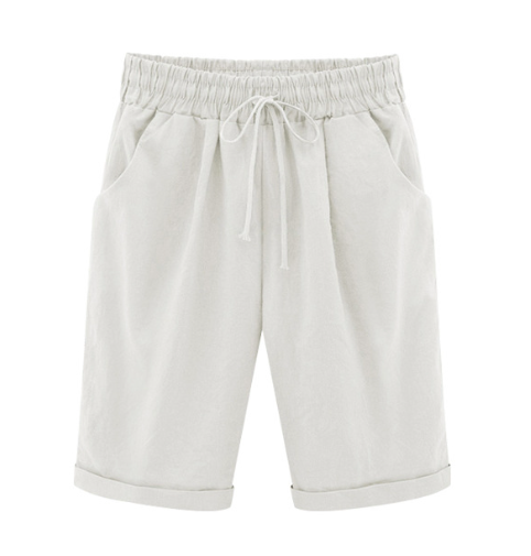 Plus Size ensfargede, elastiske shorts i løs størrelse