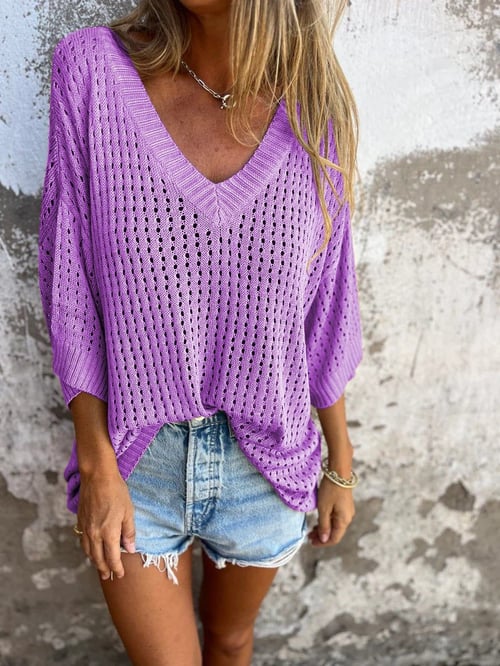 🔥Varmt salg 49% RABATT🔥Hullstrikket topp med V-utringning🍀