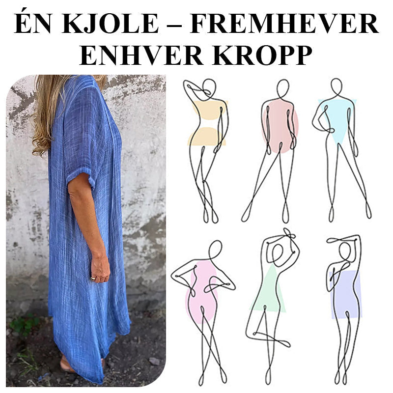 đLĂžs V-hals bomullslin kjole for kvinner