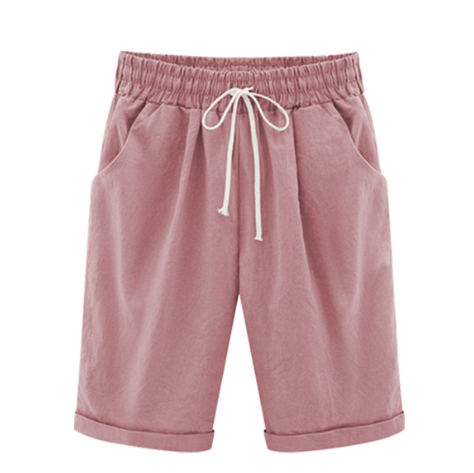 Plus Size ensfargede, elastiske shorts i løs størrelse