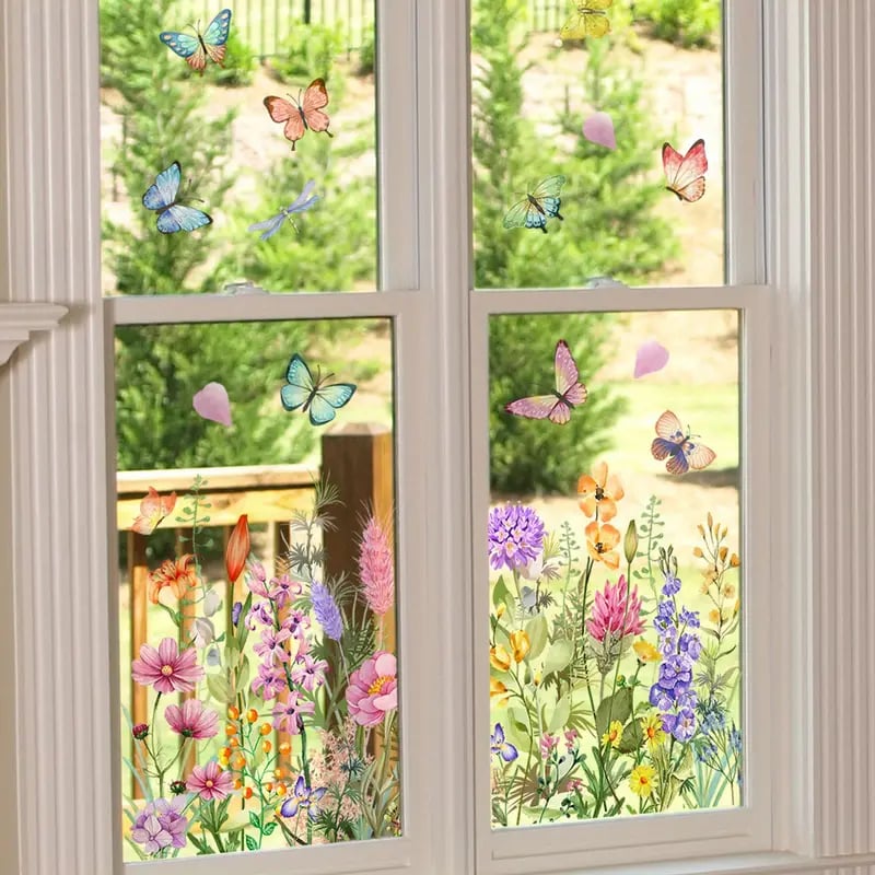 💐Nyttårssalg 50% avslag💞 Fargerik blomsterbukett vindusklistremerke 🖼️ (Klipp til størrelse fritt)