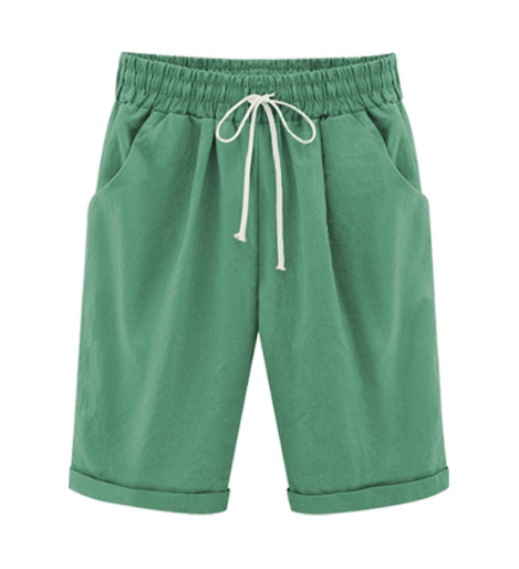 Plus Size ensfargede, elastiske shorts i løs størrelse