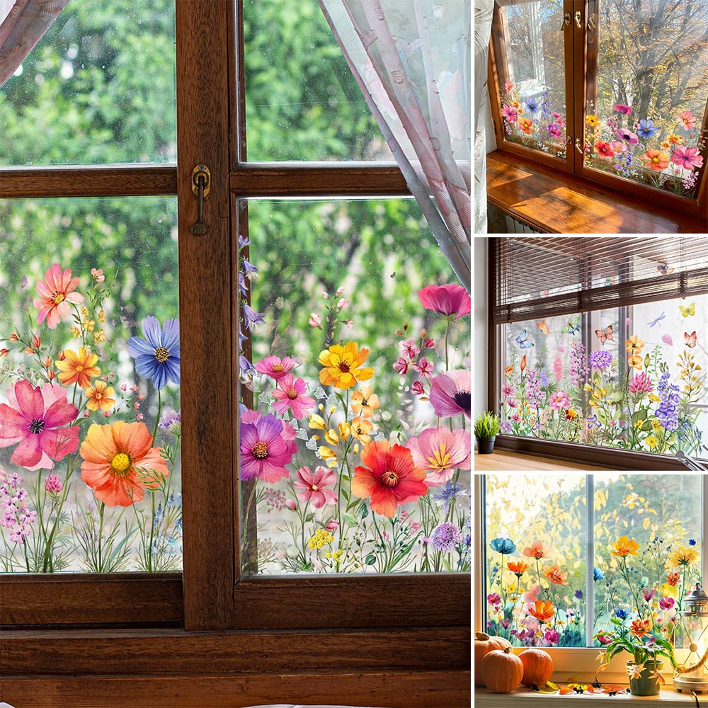 💐Nyttårssalg 50% avslag💞 Fargerik blomsterbukett vindusklistremerke 🖼️ (Klipp til størrelse fritt)