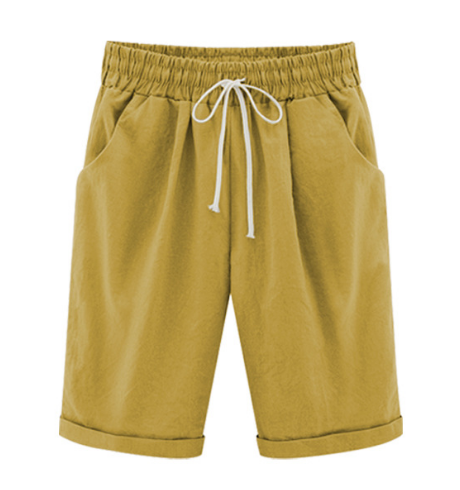 Plus Size ensfargede, elastiske shorts i løs størrelse