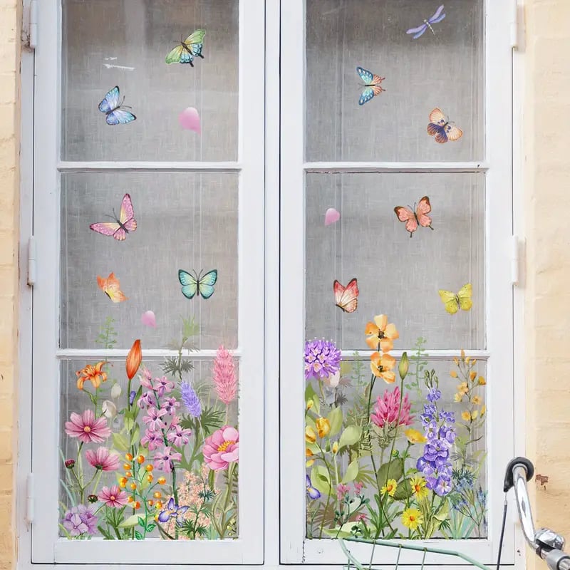💐Nyttårssalg 50% avslag💞 Fargerik blomsterbukett vindusklistremerke 🖼️ (Klipp til størrelse fritt)