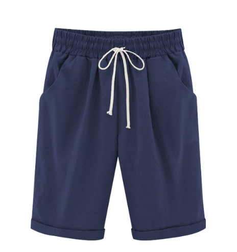 Plus Size ensfargede, elastiske shorts i løs størrelse
