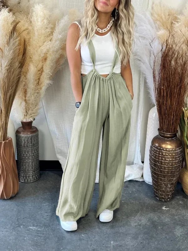 Myk, løs, ensfarget jumpsuit med vide ben