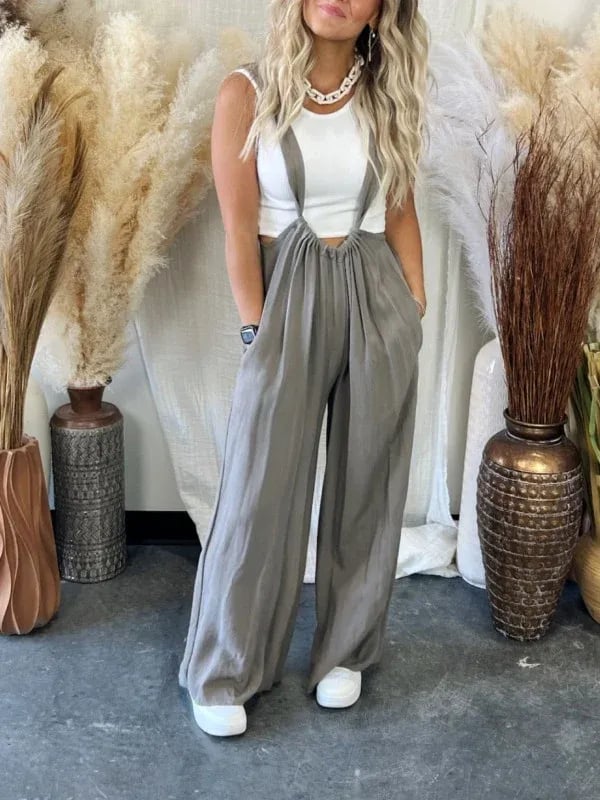 Myk, løs, ensfarget jumpsuit med vide ben