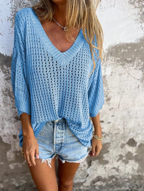 🔥Varmt salg 49% RABATT🔥Hullstrikket topp med V-utringning🍀