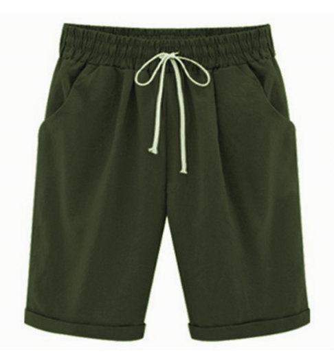 Plus Size ensfargede, elastiske shorts i løs størrelse
