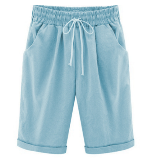 Plus Size ensfargede, elastiske shorts i løs størrelse