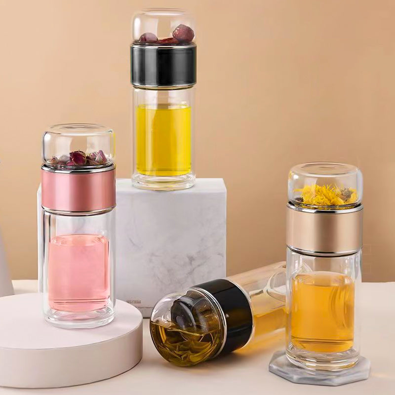 Premium dobbeltvegget glassflaske med te- og vannseparasjon