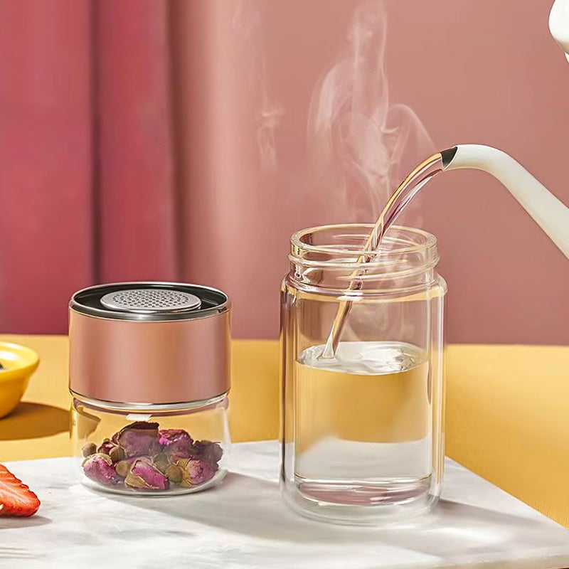 Premium dobbeltvegget glassflaske med te- og vannseparasjon
