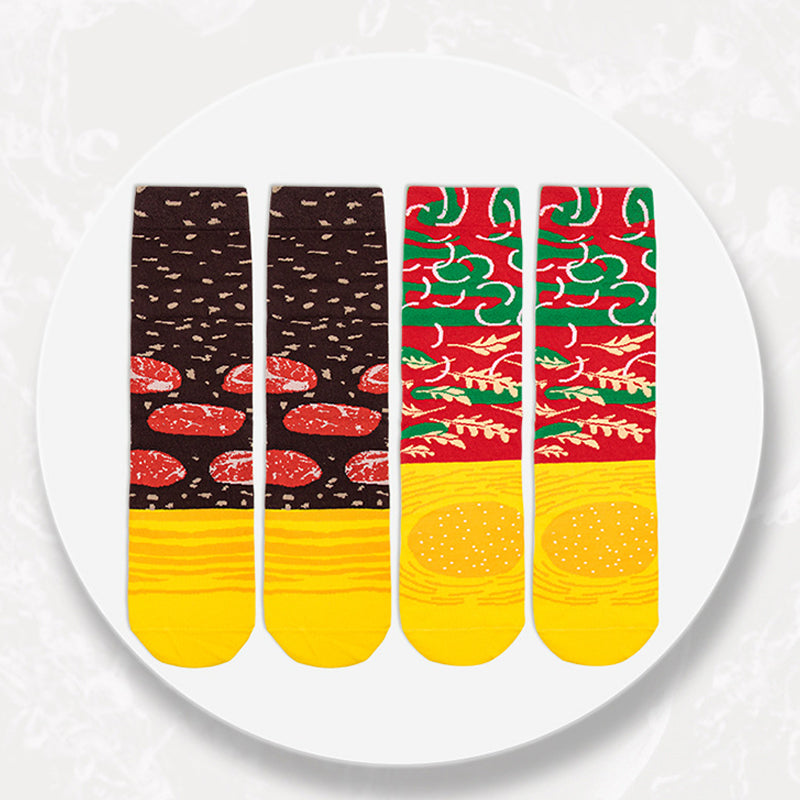 🎄Julekampanje 50% AVSLAG🎅✨3 par julekreative, uformelle, pustende hamburgersokker