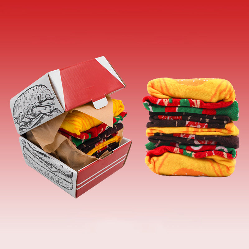 🎄Julekampanje 50% AVSLAG🎅✨3 par julekreative, uformelle, pustende hamburgersokker