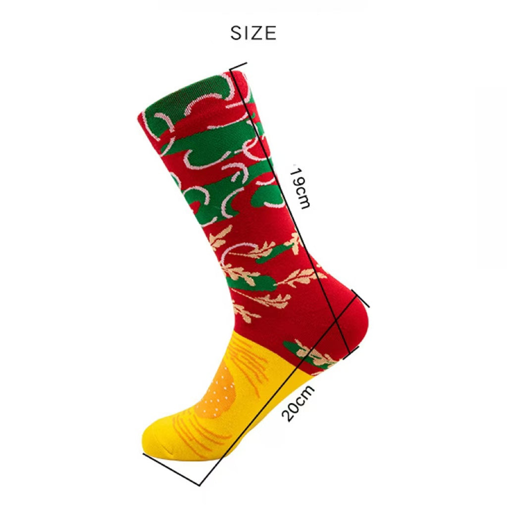 🎄Julekampanje 50% AVSLAG🎅✨3 par julekreative, uformelle, pustende hamburgersokker