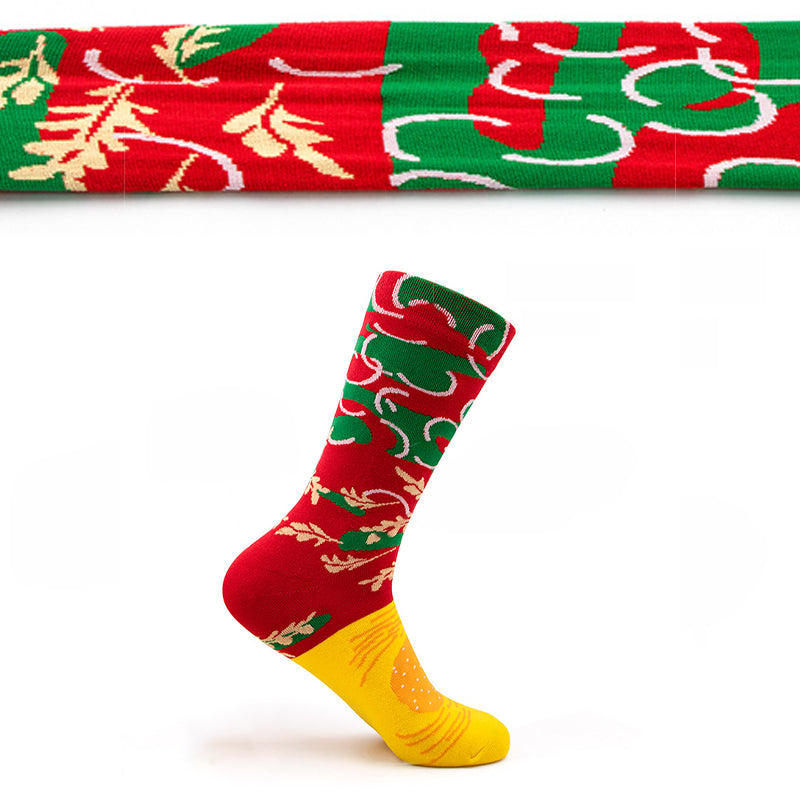 🎄Julekampanje 50% AVSLAG🎅✨3 par julekreative, uformelle, pustende hamburgersokker