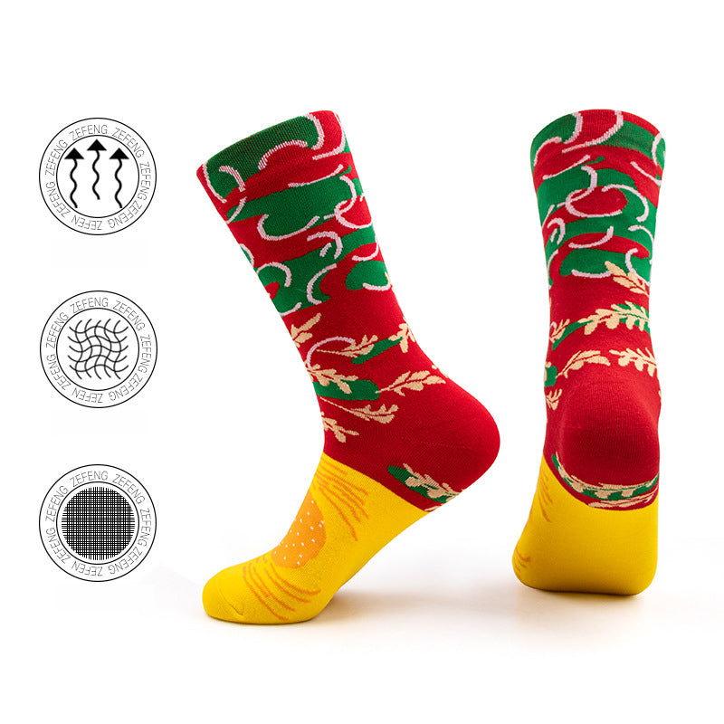 🎄Julekampanje 50% AVSLAG🎅✨3 par julekreative, uformelle, pustende hamburgersokker