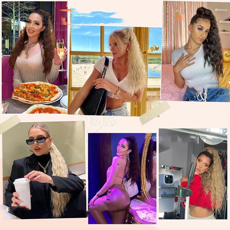 đ SISTE DAGSKAMPANJE - 50 % RABATTđ18 tommers krĂžllete bĂžlget krusete hĂ„rforlengelse med hestehale