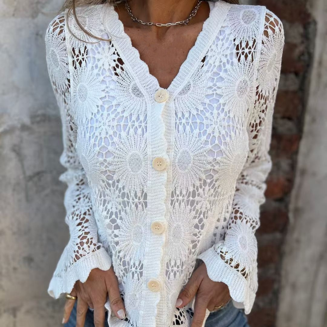 🌸Salg 50% avslag på langarmstopp med V-utringning fra Lace for Women