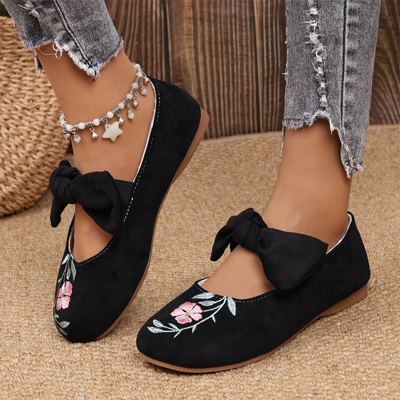 Casual broderte slip-on-ballerinasko for kvinner