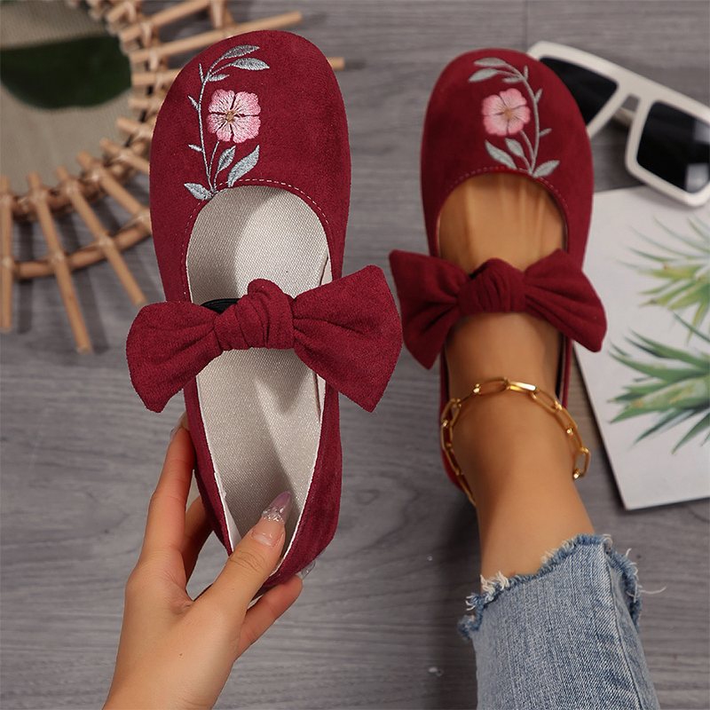 Casual broderte slip-on-ballerinasko for kvinner