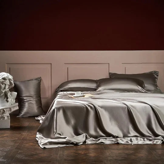 25 Momme Luxury Pure Mulberry Silk sengetøy sett med 4(1x dynetrekk + 1x laken + 2x putevar)