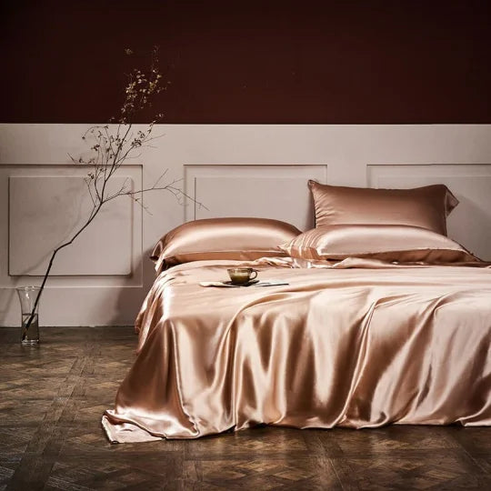 25 Momme Luxury Pure Mulberry Silk sengetøy sett med 4(1x dynetrekk + 1x laken + 2x putevar)