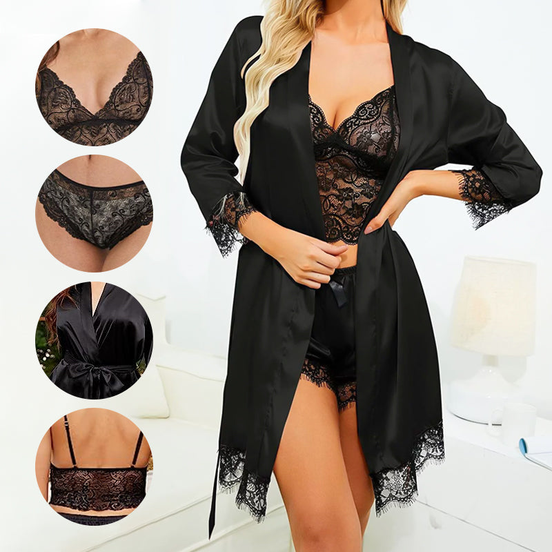Blonde Satin Suspender Nightgown Four-piece Set