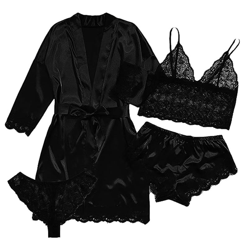 Blonde Satin Suspender Nightgown Four-piece Set