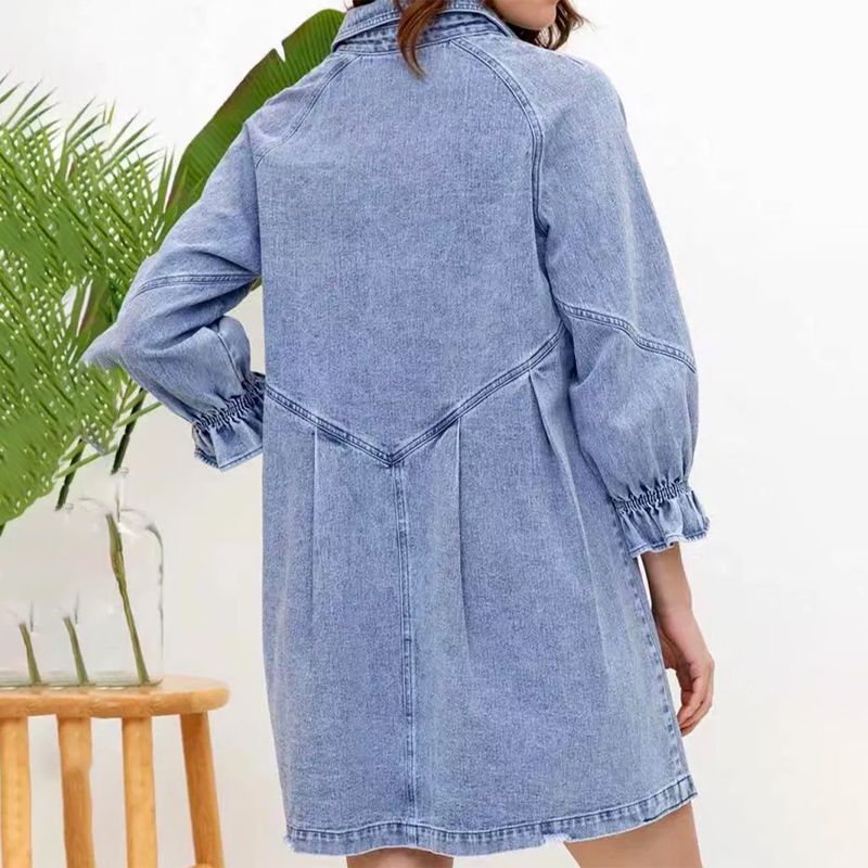 Robe chemise en denim boutonnée pour femmes