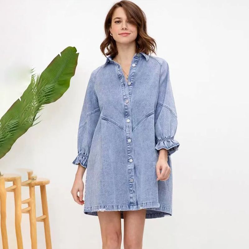 Robe chemise en denim boutonnée pour femmes