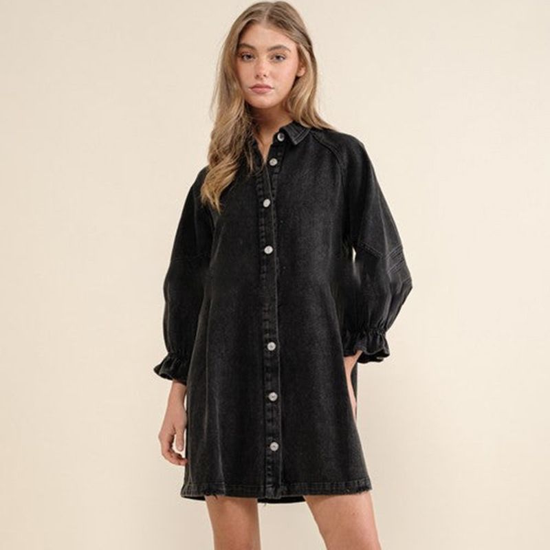 Robe chemise en denim boutonnée pour femmes