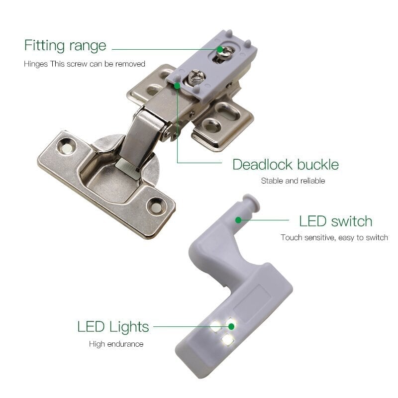 LED innvendig hengslelampe under skapet
