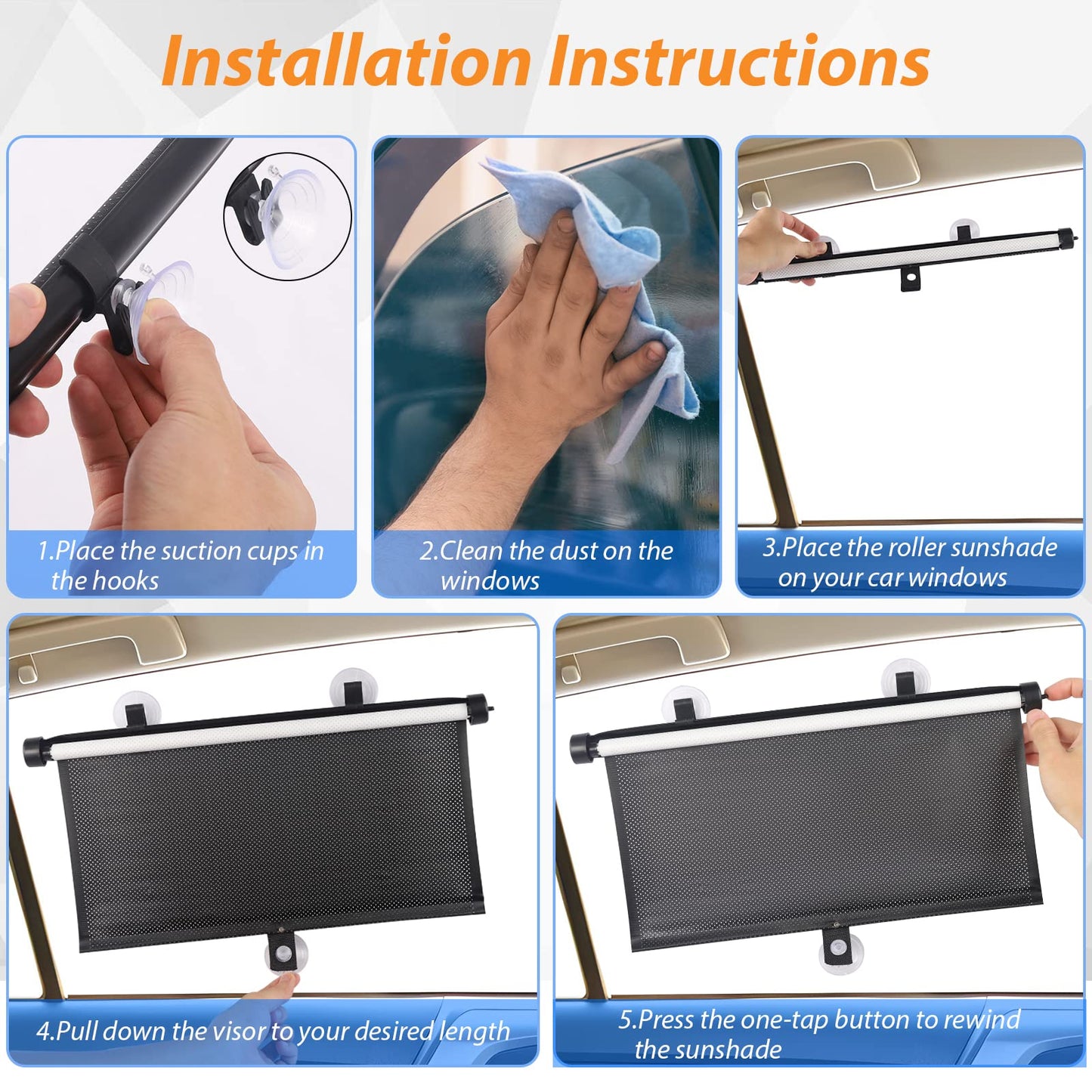 Inntrekkbar vindusrullegardin for lastebil/bil/SUV/soverom/kjøkken/stue/kontor