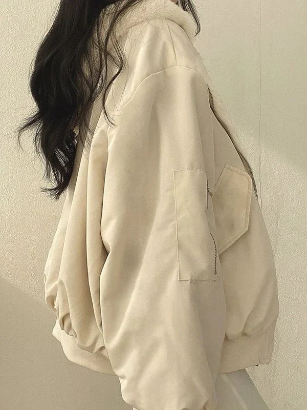 Vendbar oversize fleecejakke med hette