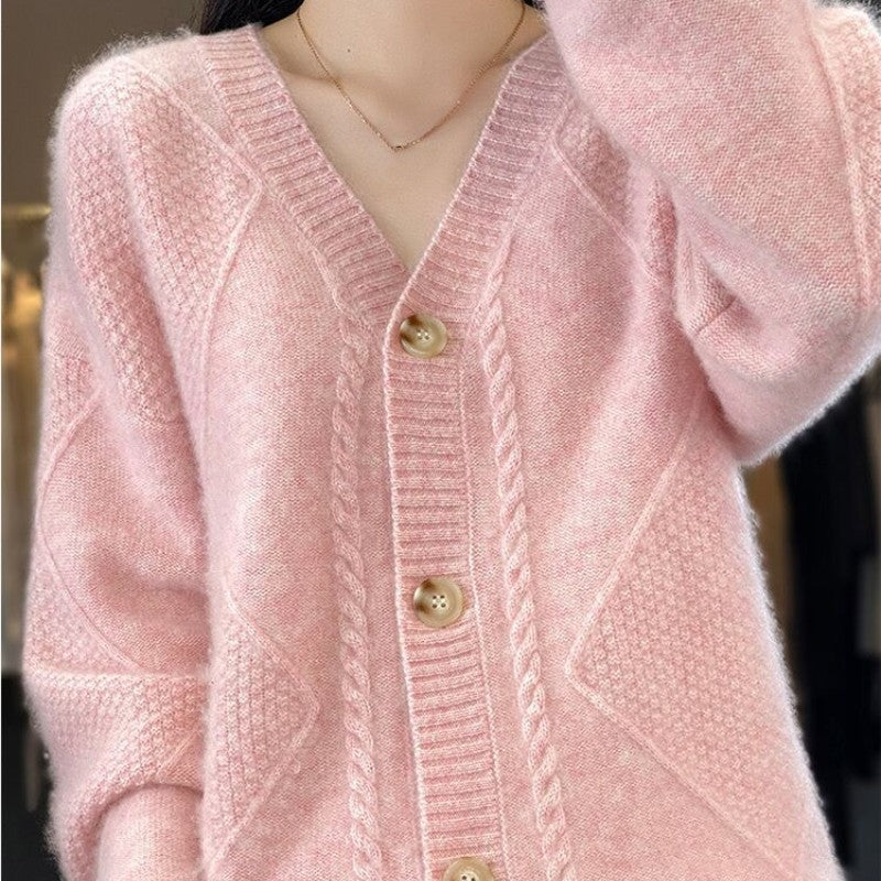 Kvinners løse slouchy faux cashmere knapp front cardigan gensere
