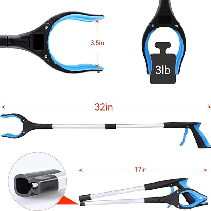 Sammenleggbar griper med 360° svingbar klemme