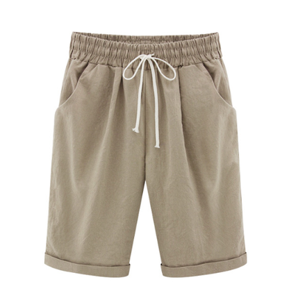 Plus Size ensfargede, elastiske shorts i løs størrelse