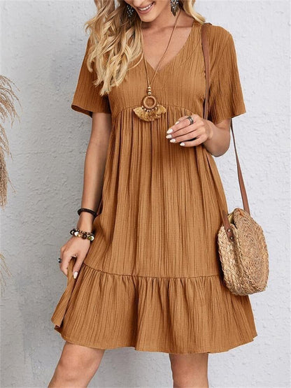 👚💃Retro V-utringning løs hverdagskjole