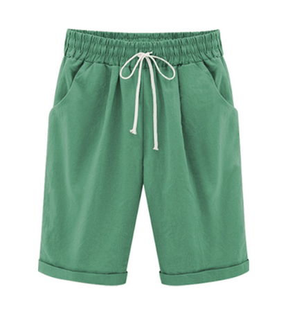 Plus Size ensfargede, elastiske shorts i løs størrelse