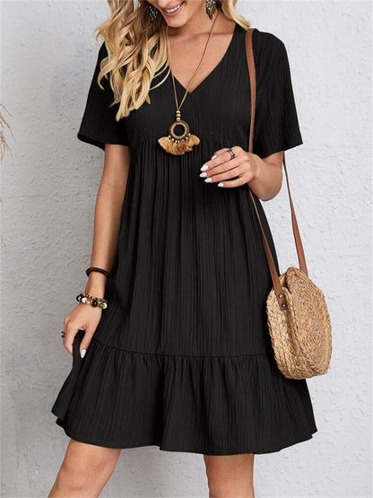 👚💃Retro V-utringning løs hverdagskjole
