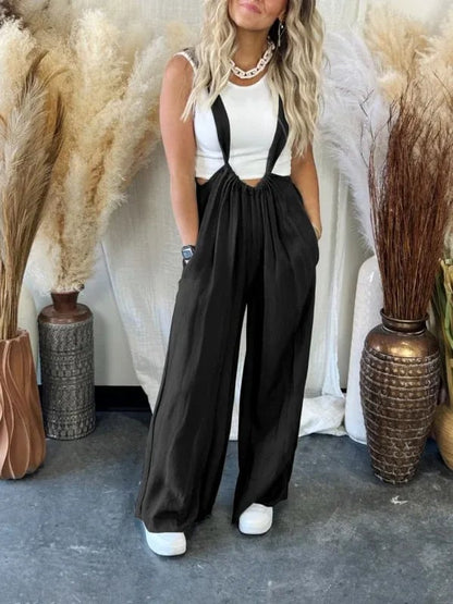 Myk, løs, ensfarget jumpsuit med vide ben