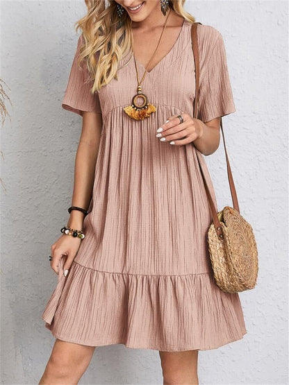 👚💃Retro V-utringning løs hverdagskjole