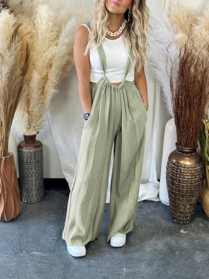 Myk, løs, ensfarget jumpsuit med vide ben